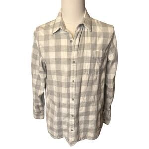Travis Mathew Men’s Large Cotton Button Up Golf Shirt Light Flannel Gray Check
